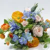 Fleurs de mariage jaune Roses artificielles Babysbreath Bouquet soie faux bricolage maison Table Vase décoration Flores