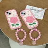 DHL grátis atacado 3D cartoon silicone rosa flores floral capa de telefone para iphone 14 13 12 pro max i11 14pro 13pro 12pro silicagel à prova de choque capa macia + alça talão menina