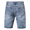 Mens Jeans Cotton Straight Leg Short Men Casual Solid Color Brand Hole Blue Denim Shorts Summer Quality Mens Pants Clothing