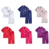 Pajamas 2023 Custom Silk Kids Kids Pajamas Girls Boys Solid Satin PJS для детей Персонализированная одежда в подарочной одежде для сна, DIY 230609