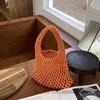 Shoulder Bags Crochet Hand Knit Bag Macaron Cotton Rope Hollow Out Handbag Straw Bag Korea Beach Woven Fishnet Bag