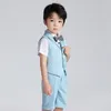 Anzüge Jungen Sommer Weste Hemd Shorts Formelle Kleidung Kinder Candy Farbe Weste Hochzeit Kleidung Sets Kind Uniformen Kleinkind Smoking Kostüm 230608