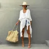 2023 verão camisa feminina protetor solar cardigan cor sólida biquíni blusa maiô beira-mar férias casual topos para senhoras