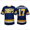 Moviehokeyhanson Brothers Charlestown Hokey Forması #16 Jack Hanson #17 Steve #18 Jeff Hanson 7 Dunlop Slapshot Film Forsa Forseys Blue White