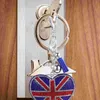 Клавки 2pcs Британские подарки Женские сумки подвесной ключ в форме сердца Кольцо Кольцо Юнион Джек.