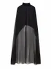 Двух кусочков платье Traf Fashion Женщины асимметричные тюльные коузы 2023 Летние тонкие сплошные сплошные топы длинный плащ на заказ 230609