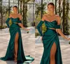 Dubai Árabe Sexy Tallas grandes Sirena Vestidos de baile para mujeres negras Plisados Un hombro Lado alto Dividir Sin espalda Ropa formal Desfile de cumpleaños Recepción Vestidos de fiesta