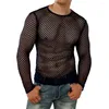 Men's T Shirts Caziffer Men S Sexy Fishnet T-Shirt Long Sleeve See Through Top Muscle Workout Clubwear Mesh Sheer Tshirt Nightwear Gothic