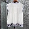 Women's Blouses Blusas Feminino 2023 Summer Fashion White Black Top High Quality Women V-Neck Exquisite Embroidery Sleeveless Casual Vintage