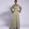 Ropa étnica Túnica suelta africana Islam Árabe Ropa sólida Kaftan Eid Mujeres musulmanas Satén Maxi Vestido Abaya Dubai Turquía Femme Musulman