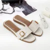 Zomer Dames Sandalen Leer Vierkante Neus Platte Schoenen vrouwelijke Mode Dragen Flip-flops slippers vrouwen luxe lederen brief