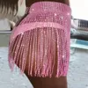 Gonna Summer Beach Bikini Mini Glitter Abbigliamento Gonne lunghe con nappe Diamanti di cristallo Regolabili Costumi da bagno sexy 230608