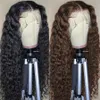 Saç parçaları 13x4 Kahverengi Dantel Ön Derin Dalga Frontal HD İnsan Siyah Kadınlar İçin Önceden Kıvırcık 230609