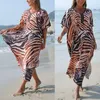 Dames badmode dames strandkleding bikini cover-up streep bloemenprint strandjurk voor bescherming tegen de zon badpak Co D5QD