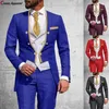 Męskie garnitury Blazers Najnowsze królewskie garnitury Mężczyźni 3PCS Slim Fit Man Man Groom Tuxedo podwójnie piersi złote kamizelki kamizelki kamizelki ustawione 230609