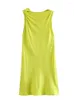 Vestidos Casuais Nó Decorado Mulher Amarelo Mini Feminino Vintage Sem Mangas Gola Larga 2023 Design Plissado Verão Chique Feminino Vestido Curto