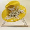 Breda Brim Hatts Bucket French Elegant Women's Wedding Hat Colorful Fashion Matching Fedora Panama Felt säsongsbetonade 3D Flower Accessories 230608