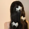 White Pearl Butterfly Bow Hairpin Headdress Duckbill Clip Girls Barrettes Gripper Hair Accessories