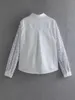 Kvinnor BLOUSES Kvinnor paljetter spruckna långärmade vita skjortor mode chic toppar blusa