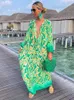 Robes décontractées basiques femmes Boho imprimer plage couvrir été Sexy col en v profond à manches longues robes longues femme Vintage Maxi robes élégante Robe 230608