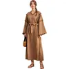 Casual Dresses Women Elegant Maxi 2023 Autumn Winter V-Neck Flare Long Sleeve Solid Belt Turkish Evening Party Robe Vestidos