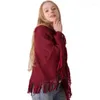 スカーフクラシッククラシック冬の女性編み縞模様の大きなショールロングタッセルコート厚いマント暖かい不規則プルオーバーソリッドセーター屋外