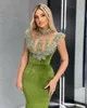 Evening Gowns Green Velvet Mermaid Prom Dress Sleeveless Sequined Appliques High Neck Sexy Custom For Women Vestido De Gala