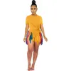 Women Tracksuits Two Pieces Set Designer 2023 New Short Sleeve Colorful Tassel Shorts Sportsuits 5 Colours