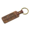 Personalized Leather Keychain Pendant Beech Wood Carving Keychains Luggage Decoration Key Ring DIY Thanksgiving Father's Day Gift JN09