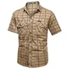 Chemises décontractées pour hommes Mode Hommes Chemise à carreaux à manches courtes Bomber Chemises militaires 100% pur coton de haute qualité Business Casual Revers Shirt Hommes 230608