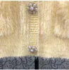 Women's Jackets High Quality Cardigan 2023 Autumn Winter Women Mink Hair Knitting White Lace Beading Button Long Sleeve Yellow Tops Coat