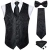 Erkekler Suits Blazers Erkekler Siyah Paisley Yelek Kravat Bowtie Cep Square Cufflinks Elbise Set Klasik 5 PCS İş Beltelye Man 230609