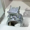 Trouwringen 925 sterling zilver hoge kwaliteit witte zirkoon diamanten ring geometrisch driedimensionaal gediversifieerd geschikt voor koppel 230608