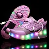 Athletic Outdoor Two Wheels Luminous Sneakers Led Light Roller Skate Shoes for Children Kids Boys Girls Up With wheels Shoe 230608