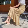 Skirts 2023 Chic Korea Clothes Summer Women Cute Sweet Girls Floral Robe Holiday Date High Waist Retro Vintage Ruffles Long