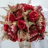 Dekorativa blommor 40 cm Luxury Gold Leaves Red Rose Champagne Pink Flower Wedding Table Centerpieces Floral Ball Banquet Event Party Parts