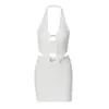 Arbetsklänningar White Knit Two Piece Set 2023 Summer Outfits For Women Sexig Holiday Beach Halter Crop Top och minikjol