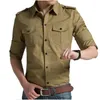 Chemises décontractées pour hommes Couleur pour hommes Col montant Chemise boutonnée Style militaire Double Poche Porter de haute qualité 6xl