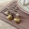 Stud Earrings Korean Fashion Jewelry 14K Gold Plated Metal Love Brushed Hook Pearl Elegant Women's Daily Work Accessories