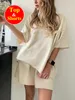 Womens Two Piece Pants Cotton Summer Suit With Shorts och Top Classic Casual Oversize Twopiece Set Tracksuit Tshirt for Women 230608