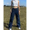 Jeans Feminino 2023 American Vintage Azul Cargo Moda Cintura Alta Bolso Calça Reta Street Y2K Baggy Perna Larga Jeans Tr