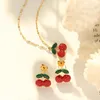 Necklace Earrings Set Japanese And Korean Trend Romantic Cute Cherry Blossom Ladies Fruit Jewelry Girl