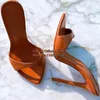 Sandals Blue Brown Matte Leather Open Toe High Heel Slippers Pointed Slip-on Solid Stiletto Heels Mules Size 46