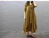 Partihandel Fashion Women Dress Summer Autumn Cotton Linen Boho Solid Long Maxi Dresses For Woman Casual Loose Long Sleeve V-Neck Dress Vestidos Plus Size Hot Hot