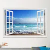 Wall Stickers Blue Beach Nature Sky 3D Window View Wall Sticker PVC Sea Landscape Vinyl Decal Room Decor Self-adhesive Wallpaper Picture 230608