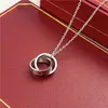 Luxury Unisex Necklace Designer Jewelry party Sterling Silver double rings diamond pendant Rose Gold necklaces for women fancy dress long chain jewely gift