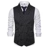 Men's Suits Blazers Mens Waistcoat Stripe Plaid Formal Suit Vest Men Fashion Casual Double Breasted Sleeveless Gilet Male Business Dress 230609