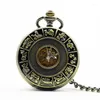Pocket Watches 5Pcs/lot Top Antique Bronze Constellations Zodiac Watch Quartz Fob Clock Men Women Gift Necklace Chain PJX1084