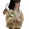 Clothing Sets girls autumn Spring suit doll shirts wrinkled collar laceup Blouse split flared pants twopiece sets 230608