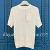 قميص thirt للسيدات المحبوكة مع شعار مطرز تي شيرت ثنائي الأكمام